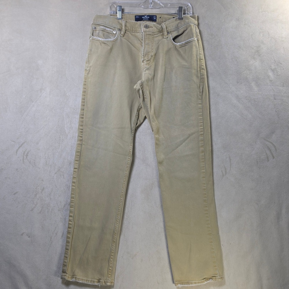 Hollister Epic Flex Slim Straight Pants Mens 29x30 Khaki Tan Distressed Casual